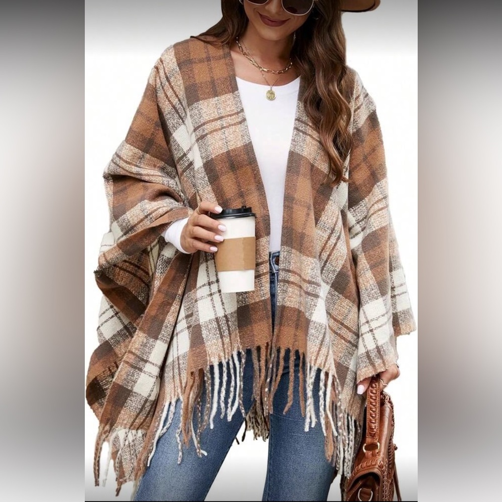 Plaid Fringe Shawl Wrap